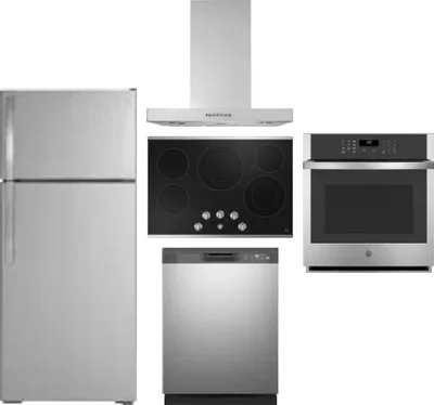 5 Piece Package Includes Refrigerator, Cooktop, Wall Oven, Hood And Dishwasher