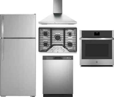 5 Piece Package Includes Refrigerator, Cooktop, Wall Oven, Hood And Dishwasher