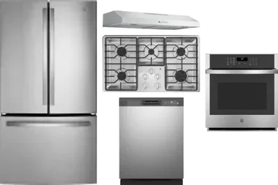 5 Piece Package Includes Refrigerator, Cooktop, Wall Oven, Hood And Dishwasher