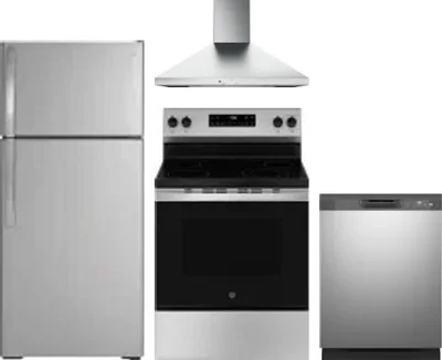 4 Piece Package Includes Refrigerator, Range, Hood And Dishwasher