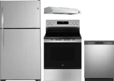 4 Piece Package Includes Refrigerator, Range, Hood And Dishwasher