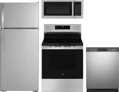 4 Piece Package Includes Refrigerator, Range, Microwave And Dishwasher
