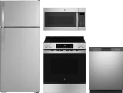 4 Piece Package Includes Refrigerator, Range, Microwave And Dishwasher