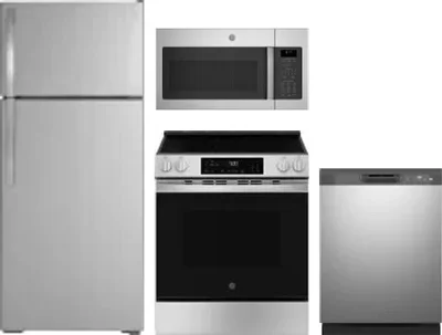 4 Piece Package Includes Refrigerator, Range, Microwave And Dishwasher