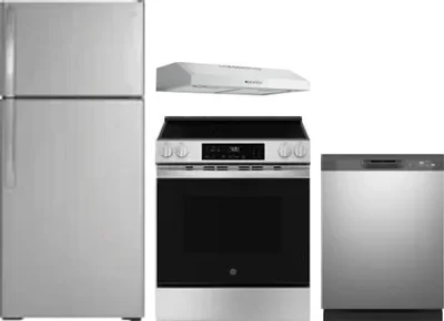 4 Piece Package Includes Refrigerator, Range, Hood And Dishwasher
