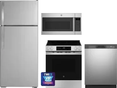 4 Piece Package Includes Refrigerator, Range, Microwave And Dishwasher