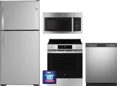4 Piece Package Includes Refrigerator, Range, Microwave And Dishwasher