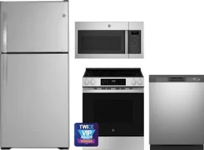 4 Piece Package Includes Refrigerator, Range, Microwave And Dishwasher