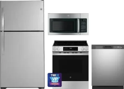 4 Piece Package Includes Refrigerator, Range, Microwave And Dishwasher
