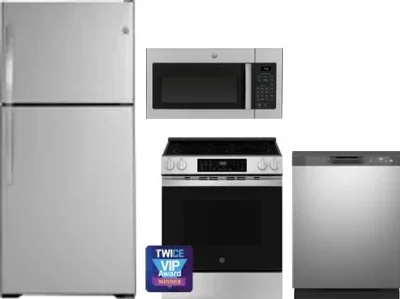4 Piece Package Includes Refrigerator, Range, Microwave And Dishwasher