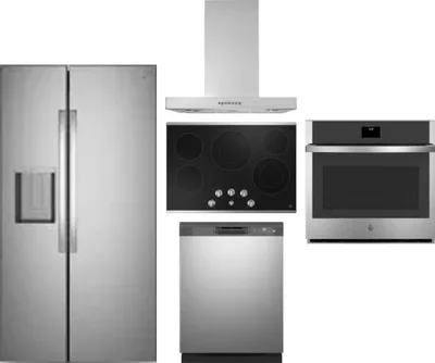 5 Piece Package Includes Refrigerator, Cooktop, Wall Oven, Hood And Dishwasher
