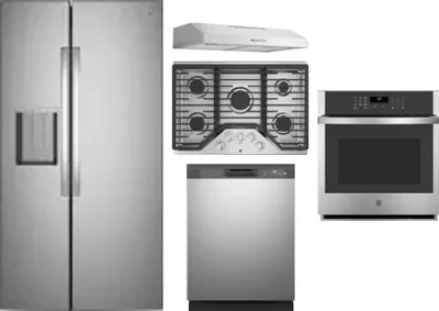 5 Piece Package Includes Refrigerator, Cooktop, Wall Oven, Hood And Dishwasher