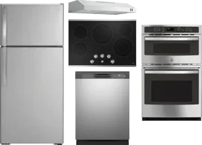 5 Piece Package Includes Refrigerator, Cooktop, Wall Oven, Hood And Dishwasher