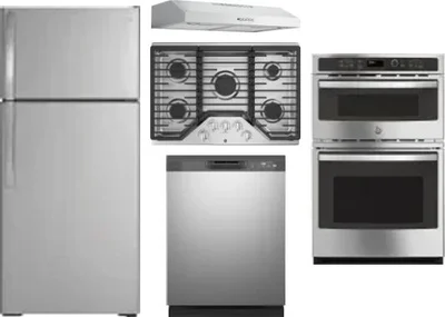 5 Piece Package Includes Refrigerator, Cooktop, Wall Oven, Hood And Dishwasher