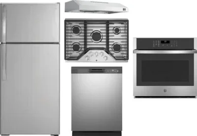 5 Piece Package Includes Refrigerator, Cooktop, Wall Oven, Hood And Dishwasher