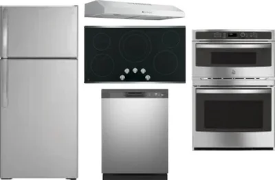 5 Piece Package Includes Refrigerator, Cooktop, Wall Oven, Hood And Dishwasher