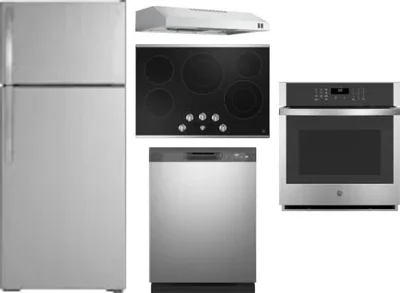 5 Piece Package Includes Refrigerator, Cooktop, Wall Oven, Hood And Dishwasher