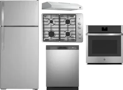 5 Piece Package Includes Refrigerator, Cooktop, Wall Oven, Hood And Dishwasher