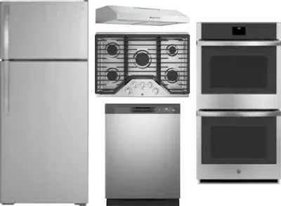 5 Piece Package Includes Refrigerator, Cooktop, Wall Oven, Hood And Dishwasher