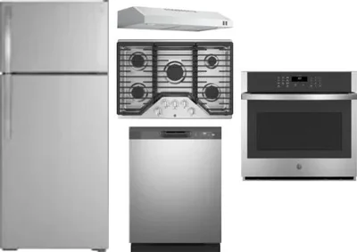 5 Piece Package Includes Refrigerator, Cooktop, Wall Oven, Hood And Dishwasher