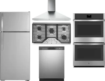 5 Piece Package Includes Refrigerator, Cooktop, Wall Oven, Hood And Dishwasher