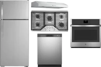 5 Piece Package Includes Refrigerator, Cooktop, Wall Oven, Hood And Dishwasher