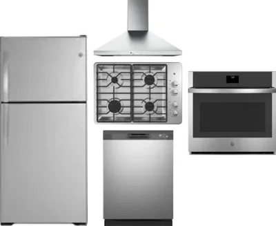 5 Piece Package Includes Refrigerator, Cooktop, Wall Oven, Hood And Dishwasher