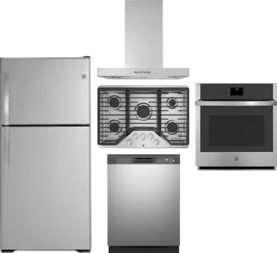 5 Piece Package Includes Refrigerator, Cooktop, Wall Oven, Hood And Dishwasher