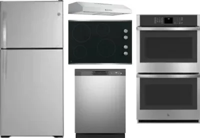 5 Piece Package Includes Refrigerator, Cooktop, Wall Oven, Hood And Dishwasher