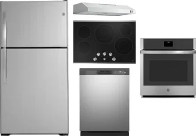 5 Piece Package Includes Refrigerator, Cooktop, Wall Oven, Hood And Dishwasher
