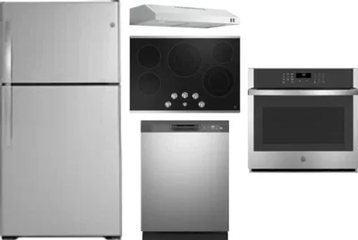 5 Piece Package Includes Refrigerator, Cooktop, Wall Oven, Hood And Dishwasher