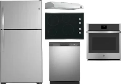 5 Piece Package Includes Refrigerator, Cooktop, Wall Oven, Hood And Dishwasher
