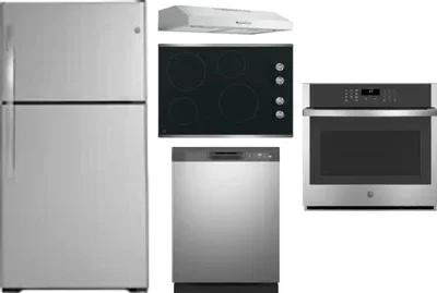 5 Piece Package Includes Refrigerator, Cooktop, Wall Oven, Hood And Dishwasher