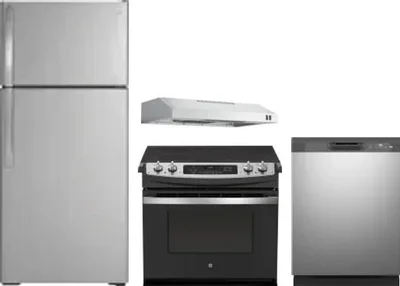 4 Piece Package Includes Refrigerator, Range, Hood And Dishwasher