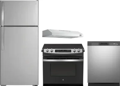 4 Piece Package Includes Refrigerator, Range, Hood And Dishwasher