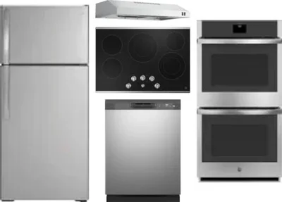5 Piece Package Includes Refrigerator, Cooktop, Wall Oven, Hood And Dishwasher