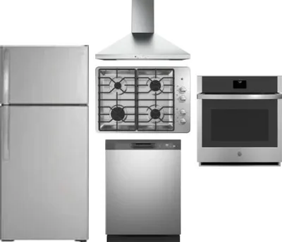 5 Piece Package Includes Refrigerator, Cooktop, Wall Oven, Hood And Dishwasher