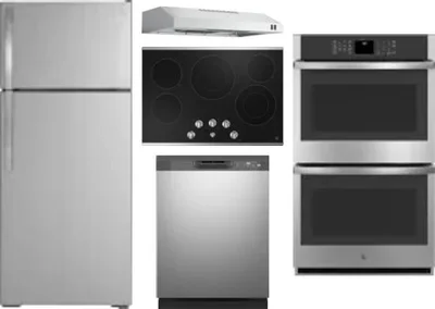 5 Piece Package Includes Refrigerator, Cooktop, Wall Oven, Hood And Dishwasher