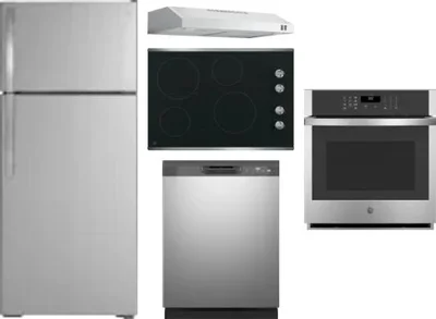 5 Piece Package Includes Refrigerator, Cooktop, Wall Oven, Hood And Dishwasher