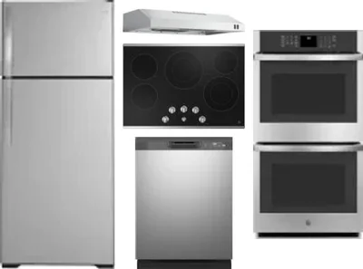 5 Piece Package Includes Refrigerator, Cooktop, Wall Oven, Hood And Dishwasher