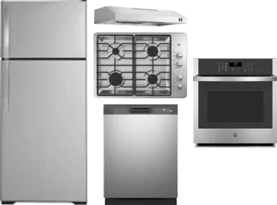 5 Piece Package Includes Refrigerator, Cooktop, Wall Oven, Hood And Dishwasher
