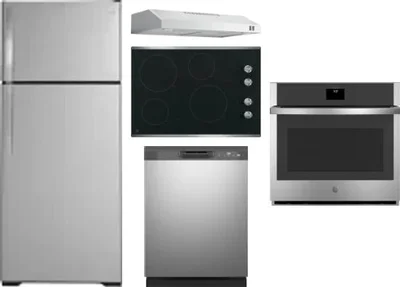 5 Piece Package Includes Refrigerator, Cooktop, Wall Oven, Hood And Dishwasher