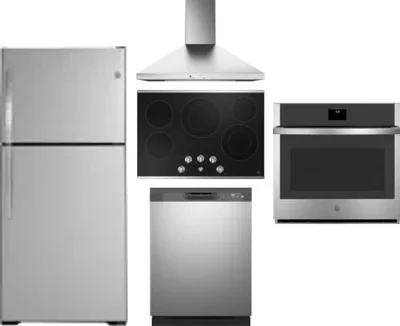5 Piece Package Includes Refrigerator, Cooktop, Wall Oven, Hood And Dishwasher