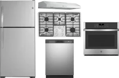 5 Piece Package Includes Refrigerator, Cooktop, Wall Oven, Hood And Dishwasher
