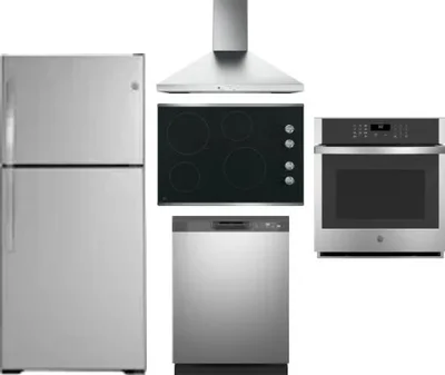 5 Piece Package Includes Refrigerator, Cooktop, Wall Oven, Hood And Dishwasher