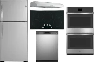 5 Piece Package Includes Refrigerator, Cooktop, Wall Oven, Hood And Dishwasher