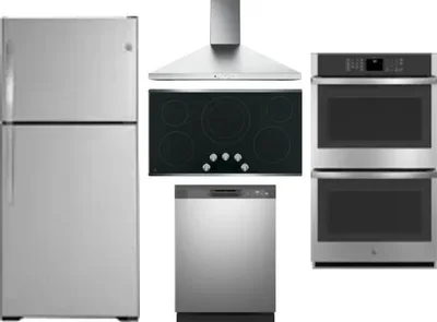 5 Piece Package Includes Refrigerator, Cooktop, Wall Oven, Hood And Dishwasher