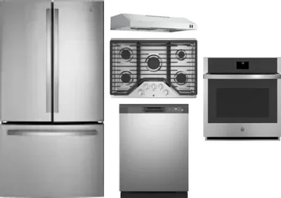 5 Piece Package Includes Refrigerator, Cooktop, Wall Oven, Hood And Dishwasher