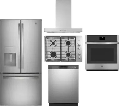 5 Piece Package Includes Refrigerator, Cooktop, Wall Oven, Hood And Dishwasher