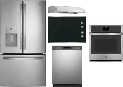5 Piece Package Includes Refrigerator, Cooktop, Wall Oven, Hood And Dishwasher